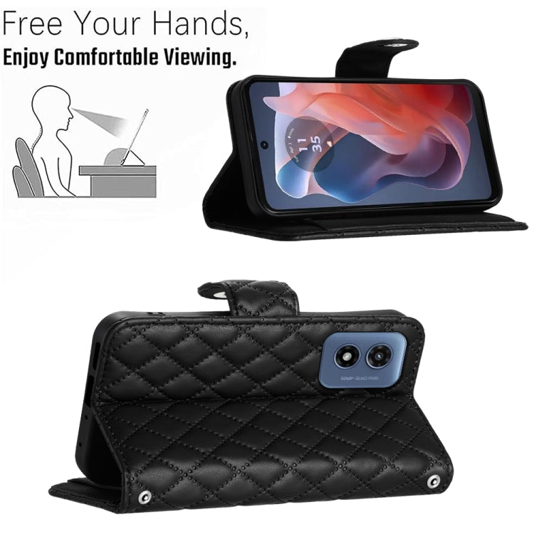 For Motorola Moto G Play 4G 2024 Rhombic Texture Flip Leather Phone Case with Lanyard(Black) - Motorola Cases by PMC Jewellery | Online Shopping South Africa | PMC Jewellery | Buy Now Pay Later Mobicred