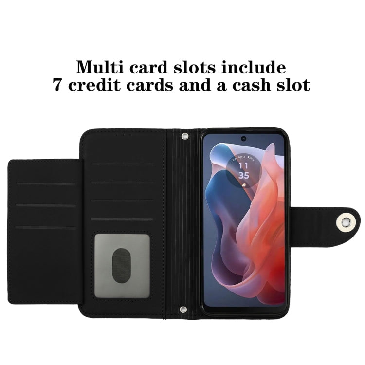 For Motorola Moto G Play 4G 2024 Rhombic Texture Flip Leather Phone Case with Lanyard(Black) - Motorola Cases by PMC Jewellery | Online Shopping South Africa | PMC Jewellery | Buy Now Pay Later Mobicred