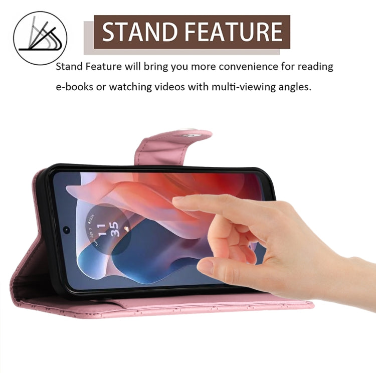 For Motorola Moto G Play 4G 2024 Rhombic Texture Flip Leather Phone Case with Lanyard(Pink) - free shipping - PMC Jewellery - Order now!