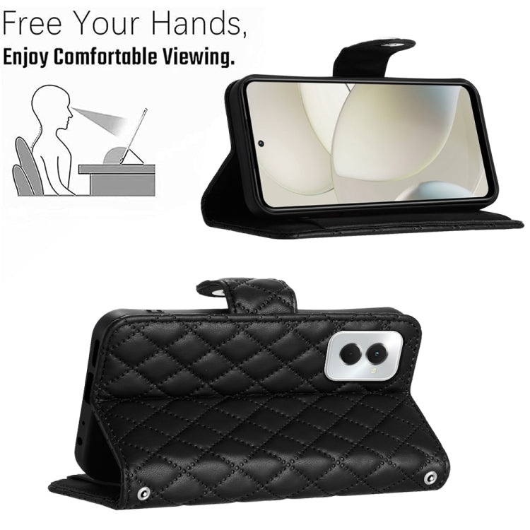 For Motorola Moto G Power 5G 2024 Rhombic Texture Flip Leather Phone Case with Lanyard(Black) - Motorola Cases by PMC Jewellery | Online Shopping South Africa | PMC Jewellery | Buy Now Pay Later Mobicred