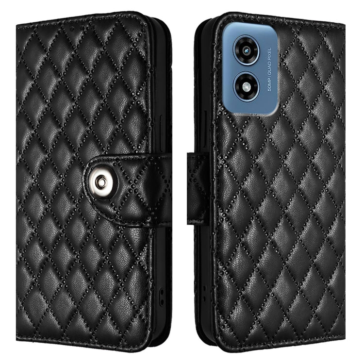 For Motorola Moto G 5G 2024 Global Rhombic Texture Flip Leather Phone Case with Lanyard(Black) - Motorola Cases by PMC Jewellery | Online Shopping South Africa | PMC Jewellery | Buy Now Pay Later Mobicred