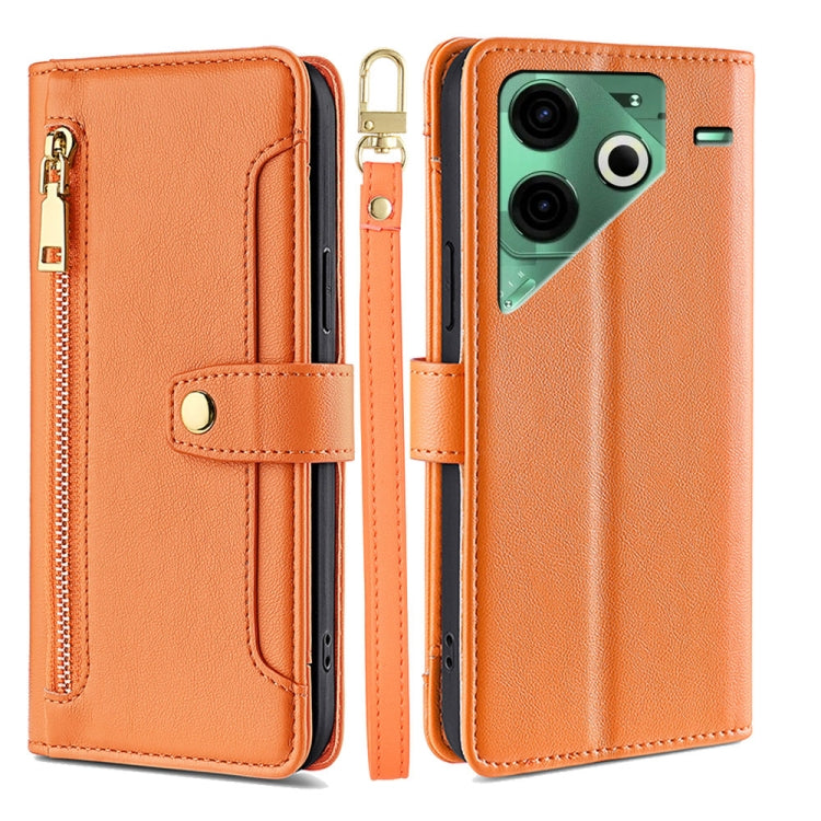 For Tecno Pova 6 Neo 4G Sheep Texture Cross-body Zipper Wallet Leather Phone Case(Orange) - Tecno Cases by PMC TechLife | Online Shopping South Africa | PMC TechLife | Buy Now Pay Later Mobicred