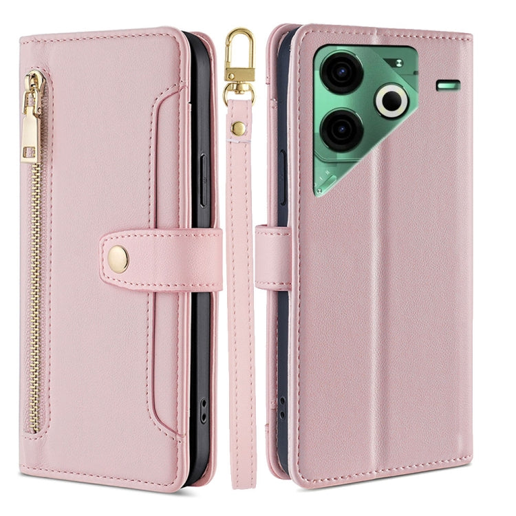 For Tecno Pova 6 Neo 4G Sheep Texture Cross-body Zipper Wallet Leather Phone Case(Pink) - Tecno Cases by PMC TechLife | Online Shopping South Africa | PMC TechLife | Buy Now Pay Later Mobicred