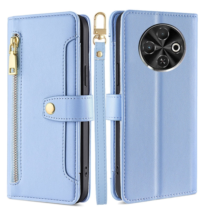 For Tecno Spark 30C 4G Sheep Texture Cross-body Zipper Wallet Leather Phone Case(Blue) - Tecno Cases by PMC TechLife | Online Shopping South Africa | PMC TechLife | Buy Now Pay Later Mobicred