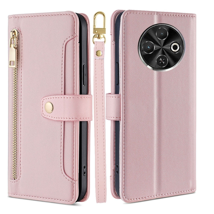 For Tecno Spark 30C 4G Sheep Texture Cross-body Zipper Wallet Leather Phone Case(Pink) - Tecno Cases by PMC TechLife | Online Shopping South Africa | PMC TechLife | Buy Now Pay Later Mobicred