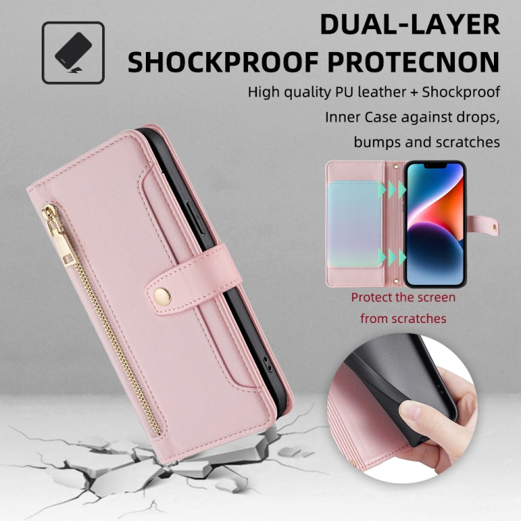 For Itel A48 Sheep Texture Cross-body Zipper Wallet Leather Phone Case(Pink) - More Brand by PMC TechLife | Online Shopping South Africa | PMC TechLife | Buy Now Pay Later Mobicred