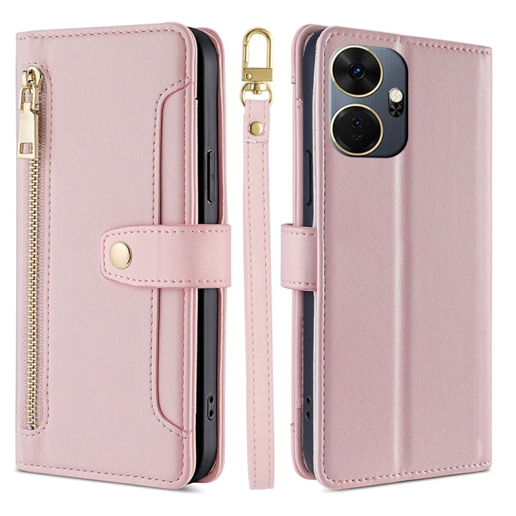 For Itel P55+ 4G Sheep Texture Cross-body Zipper Wallet Leather Phone Case(Pink) - More Brand by PMC TechLife | Online Shopping South Africa | PMC TechLife | Buy Now Pay Later Mobicred