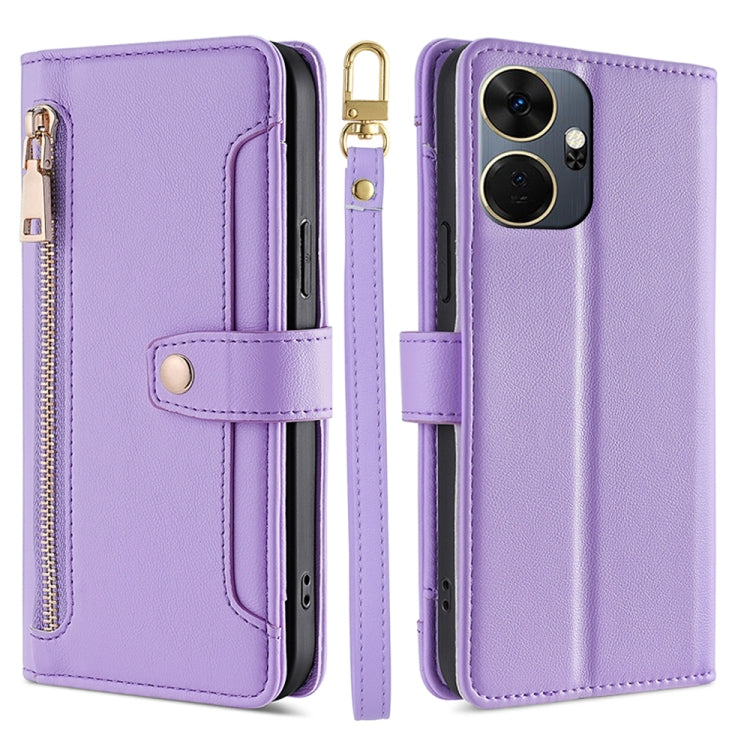 For Itel P55+ 4G Sheep Texture Cross-body Zipper Wallet Leather Phone Case(Purple) - More Brand by PMC TechLife | Online Shopping South Africa | PMC TechLife | Buy Now Pay Later Mobicred