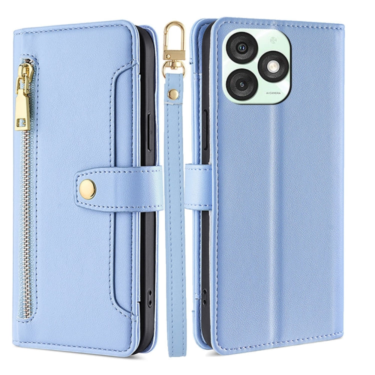 For itel A50 4G Sheep Texture Cross-body Zipper Wallet Leather Phone Case(Blue) - free shipping - PMC TechLife - Order now!
