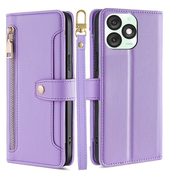 For Itel A50 4G Sheep Texture Cross-body Zipper Wallet Leather Phone Case(Purple) - More Brand by PMC TechLife | Online Shopping South Africa | PMC TechLife | Buy Now Pay Later Mobicred