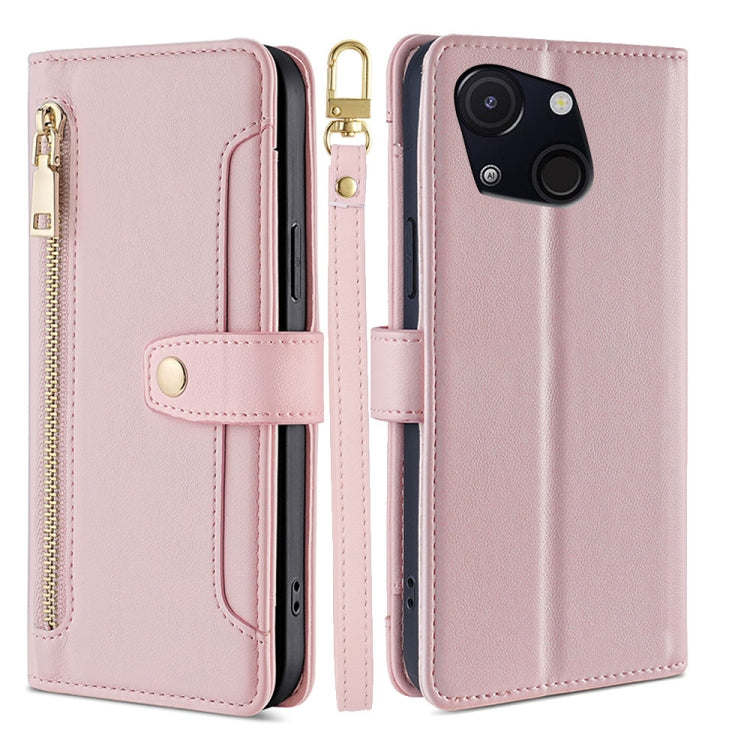 For Itel A50C 4G Sheep Texture Cross-body Zipper Wallet Leather Phone Case(Pink) - More Brand by PMC TechLife | Online Shopping South Africa | PMC TechLife | Buy Now Pay Later Mobicred