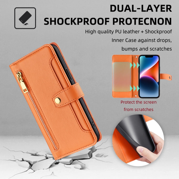For itel P65 Sheep Texture Cross-body Zipper Wallet Leather Phone Case(Orange) - free shipping - PMC TechLife - Order now!