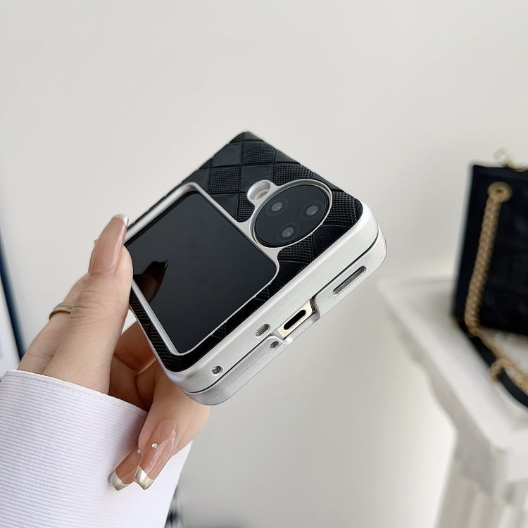 For OPPO Find N2 Flip Pearlescent Paint Diamond Shaped Checkered Leather Phone Case(Brown) - Find N2 Flip Cases by PMC TechLife | Online Shopping South Africa | PMC TechLife | Buy Now Pay Later Mobicred