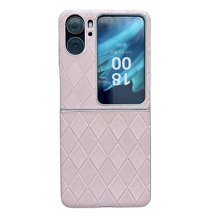 For OPPO Find N2 Flip Pearlescent Paint Diamond Shaped Checkered Leather Phone Case(Pink) - OPPO Cases by PMC TechLife | Online Shopping South Africa | PMC TechLife | Buy Now Pay Later Mobicred