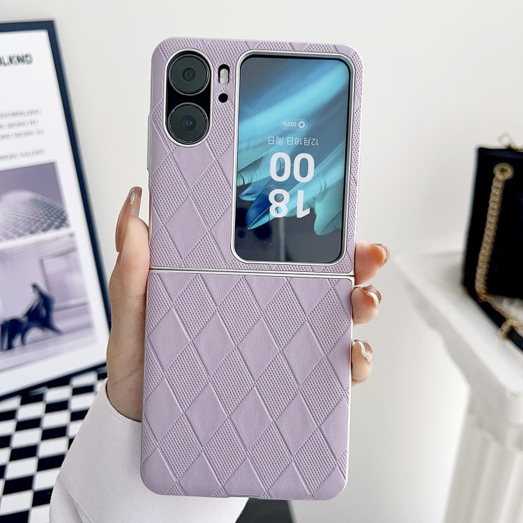 For OPPO Find N2 Flip Pearlescent Paint Diamond Shaped Checkered Leather Phone Case(Purple) - Find N2 Flip Cases by PMC TechLife | Online Shopping South Africa | PMC TechLife