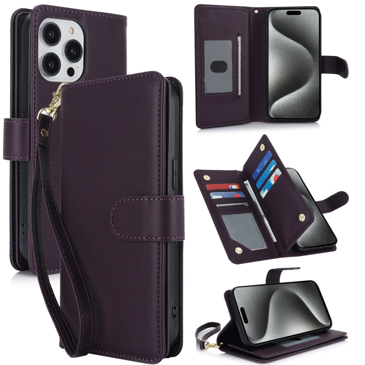For iPhone 16 Pro Multi-Card Wallet RFID Leather Phone Case(Dark Purple) - iPhone 16 Pro Cases by PMC TechLife | Online Shopping South Africa | PMC TechLife | Buy Now Pay Later Mobicred