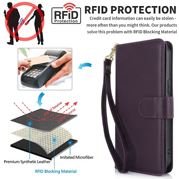 For iPhone 16 Pro Multi-Card Wallet RFID Leather Phone Case(Dark Purple) - iPhone 16 Pro Cases by PMC TechLife | Online Shopping South Africa | PMC TechLife | Buy Now Pay Later Mobicred