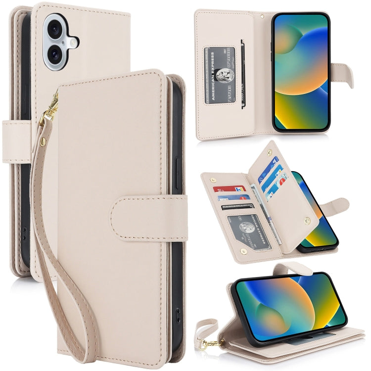 For iPhone 16 Multi-Card Wallet RFID Leather Phone Case(Apricot) - iPhone 16 Cases by PMC TechLife | Online Shopping South Africa | PMC TechLife | Buy Now Pay Later Mobicred