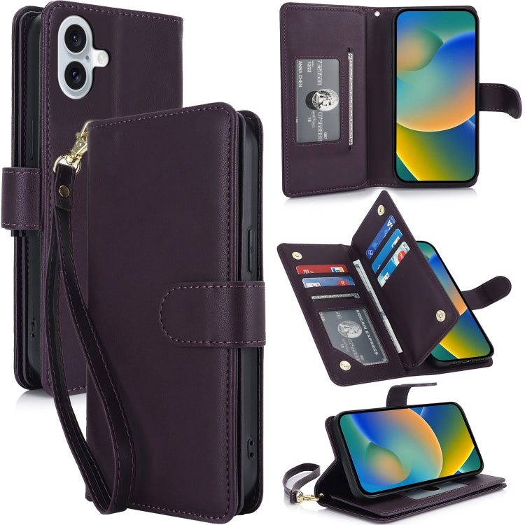 For iPhone 16 Plus Multi-Card Wallet RFID Leather Phone Case(Dark Purple) - free shipping - PMC TechLife - Order now!