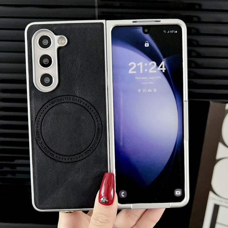 For Samsung Galaxy Z Fold5 Skin Feel Leather Texture MagSafe Pearlescent Paint Shockproof Phone Case(Black) - free shipping - PMC TechLife - Order now!