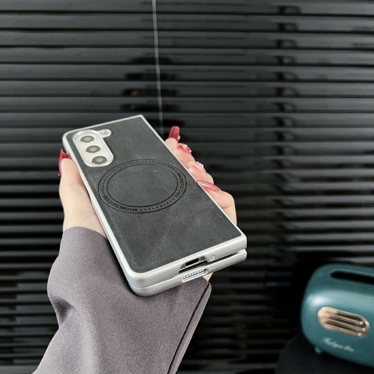 For Samsung Galaxy Z Fold5 Skin Feel Leather Texture MagSafe Pearlescent Paint Shockproof Phone Case(Black) - free shipping - PMC TechLife - Order now!
