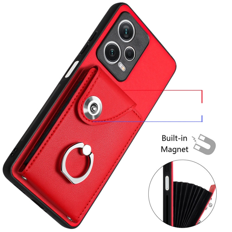 For Xiaomi Redmi Note 12 5G Global Organ Card Bag Ring Holder Phone Case with Long Lanyard(Red) - Xiaomi Cases by PMC TechLife | Online Shopping South Africa | PMC TechLife | Buy Now Pay Later Mobicred