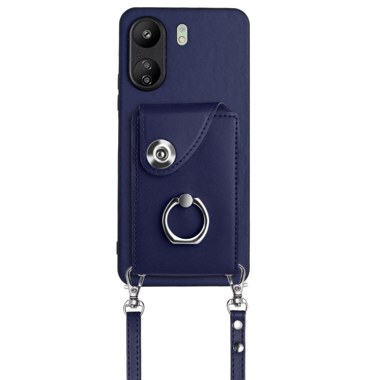 For Xiaomi Redmi 13C 4G / Poco C65 Organ Card Bag Ring Holder Phone Case with Long Lanyard(Blue) - free shipping - PMC TechLife - Order now!