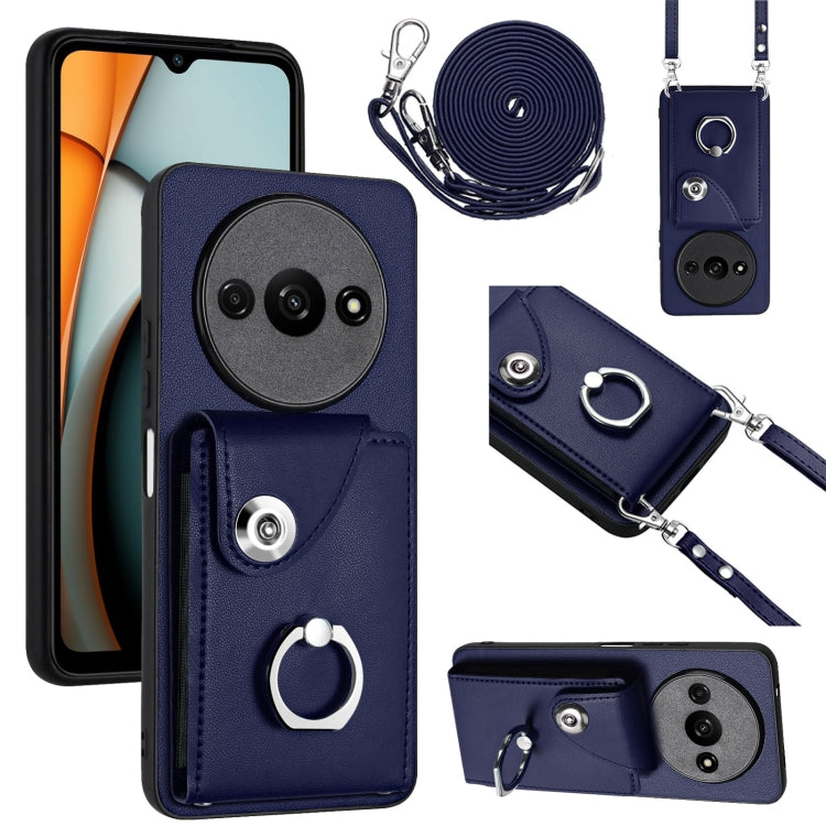 For Xiaomi Redmi A3 4G Organ Card Bag Ring Holder Phone Case with Long Lanyard(Blue) - free shipping - PMC TechLife - Order now!
