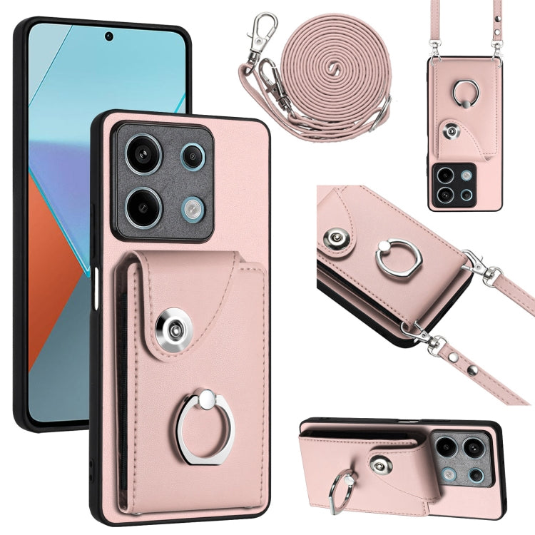 For Xiaomi Redmi Note 13 5G Global Organ Card Bag Ring Holder Phone Case with Long Lanyard(Pink) - Note 13 Cases by PMC TechLife | Online Shopping South Africa | PMC TechLife | Buy Now Pay Later Mobicred
