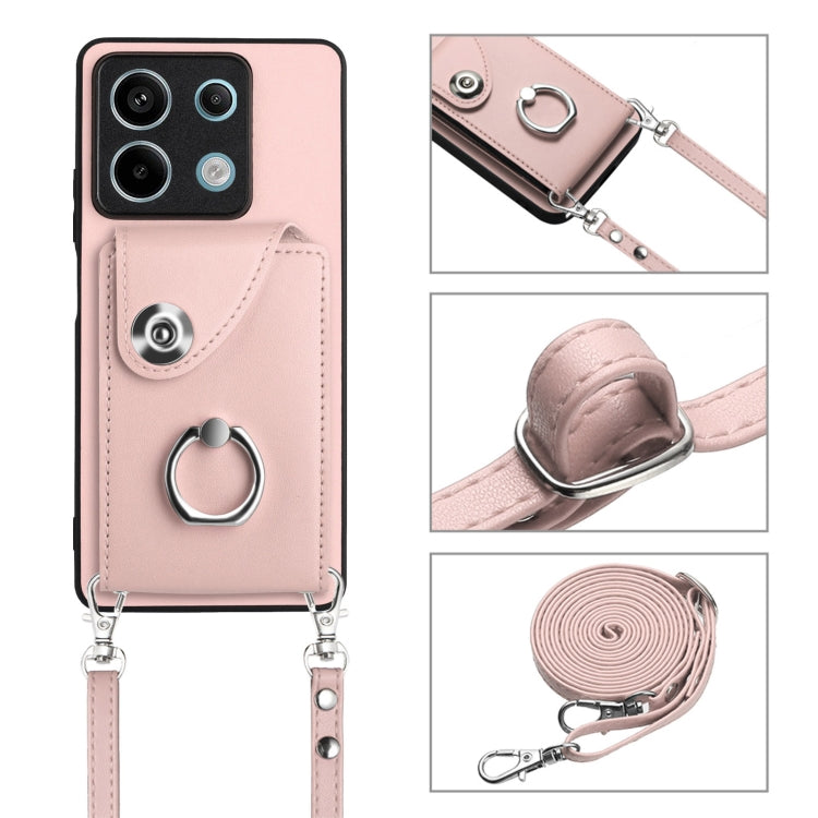 For Xiaomi Redmi Note 13 5G Global Organ Card Bag Ring Holder Phone Case with Long Lanyard(Pink) - Note 13 Cases by PMC TechLife | Online Shopping South Africa | PMC TechLife | Buy Now Pay Later Mobicred
