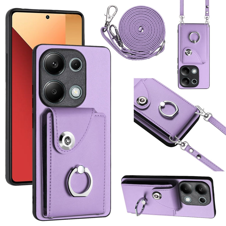 For Xiaomi Redmi Note 13 Pro 4G Global Organ Card Bag Ring Holder Phone Case with Long Lanyard(Purple) - Note 13 Pro Cases by PMC TechLife | Online Shopping South Africa | PMC TechLife | Buy Now Pay Later Mobicred