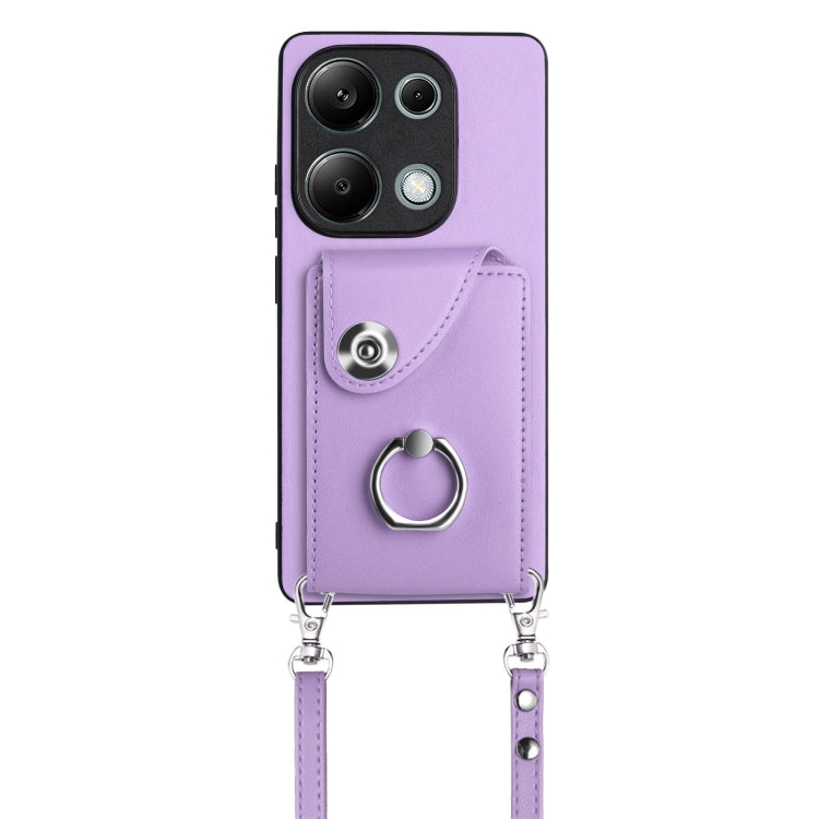 For Xiaomi Redmi Note 13 Pro 4G Global Organ Card Bag Ring Holder Phone Case with Long Lanyard(Purple) - Note 13 Pro Cases by PMC TechLife | Online Shopping South Africa | PMC TechLife | Buy Now Pay Later Mobicred