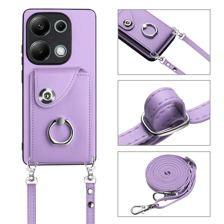 For Xiaomi Redmi Note 13 Pro 4G Global Organ Card Bag Ring Holder Phone Case with Long Lanyard(Purple) - Note 13 Pro Cases by PMC TechLife | Online Shopping South Africa | PMC TechLife | Buy Now Pay Later Mobicred