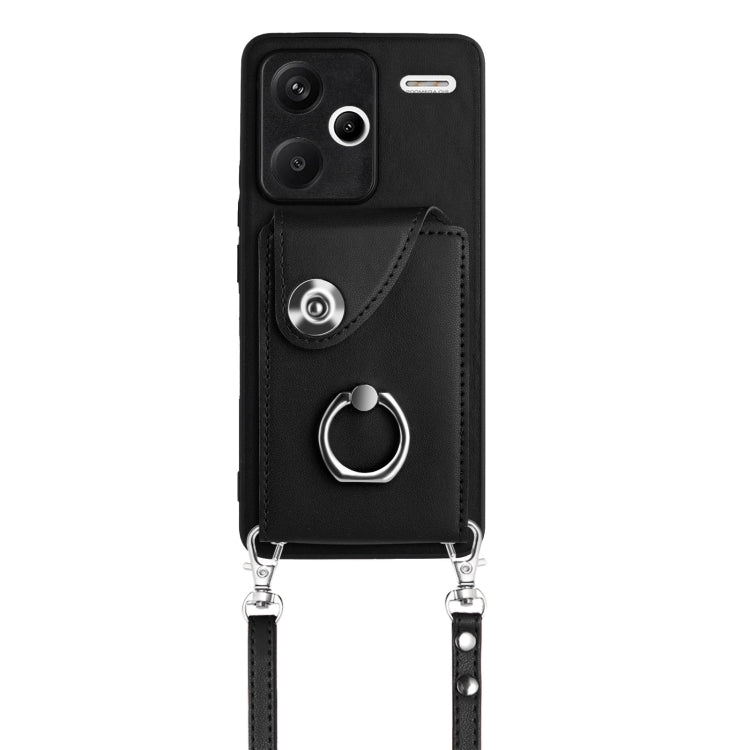For Xiaomi Redmi Note 13 Pro+ Organ Card Bag Ring Holder Phone Case with Long Lanyard(Black) - Note 13 Pro+ Cases by PMC TechLife | Online Shopping South Africa | PMC TechLife | Buy Now Pay Later Mobicred