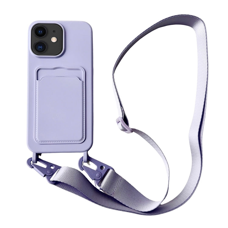 For iPhone 11 Card Slot Liquid Silicone Phone Case with Lanyard(Light Purple) - iPhone 11 Cases by PMC TechLife | Online Shopping South Africa | PMC TechLife