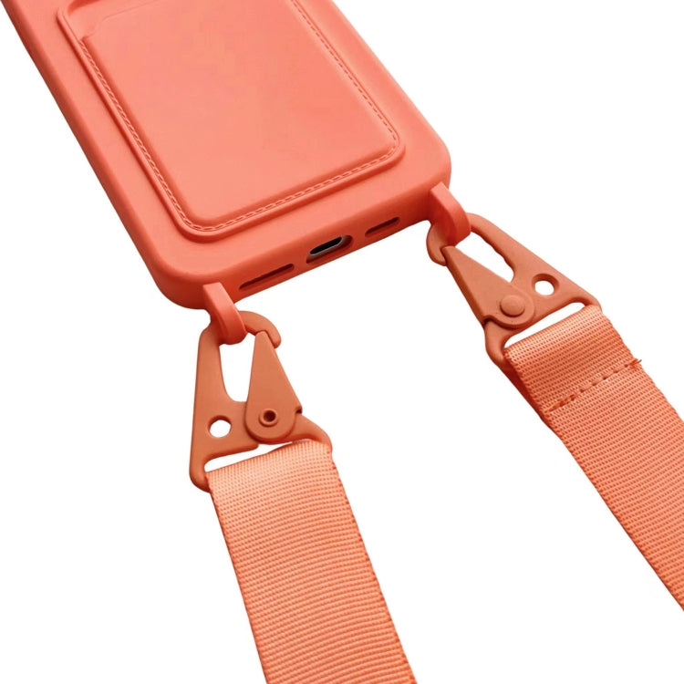 For iPhone 16 Card Slot Liquid Silicone Phone Case with Lanyard(Brown) - iPhone 16 Cases by PMC TechLife | Online Shopping South Africa | PMC TechLife | Buy Now Pay Later Mobicred