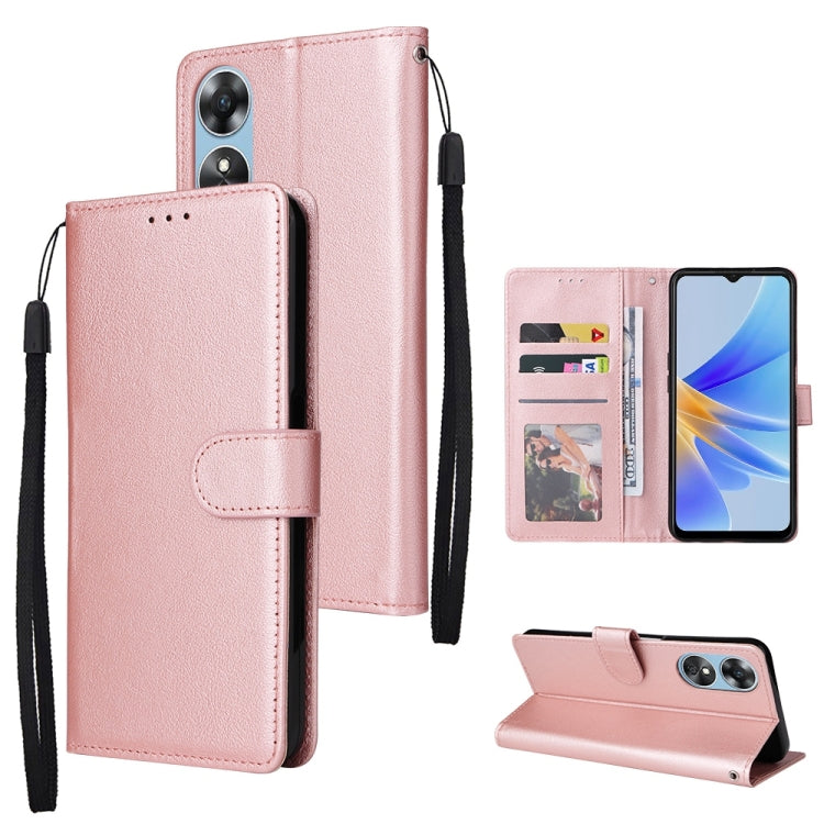 For OPPO A17 4G / A17k 3-Card Slots Multifunctional Leather Phone Case(Rose Gold) - OPPO Cases by PMC TechLife | Online Shopping South Africa | PMC TechLife | Buy Now Pay Later Mobicred