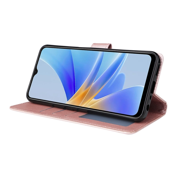 For OPPO A17 4G / A17k 3-Card Slots Multifunctional Leather Phone Case(Rose Gold) - OPPO Cases by PMC TechLife | Online Shopping South Africa | PMC TechLife | Buy Now Pay Later Mobicred