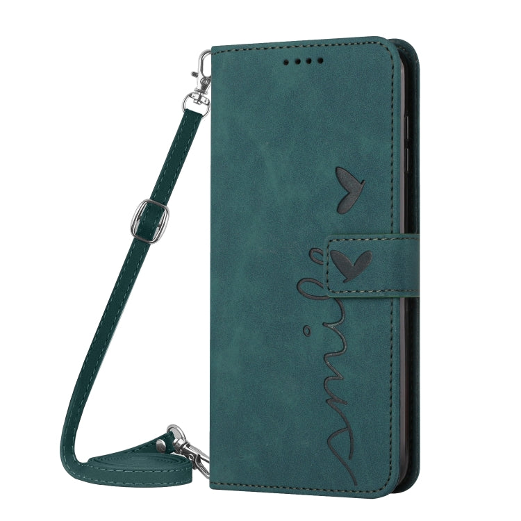 For Realme 12 5G Skin Feel Heart Embossed Leather Phone Case with Long Lanyard(Green) - Realme Cases by PMC TechLife | Online Shopping South Africa | PMC TechLife | Buy Now Pay Later Mobicred