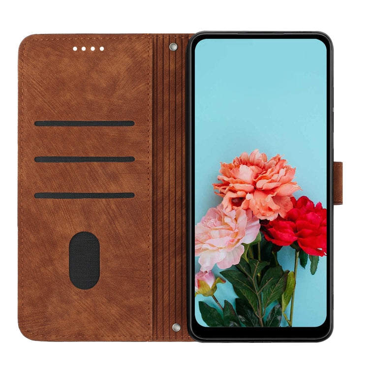 For Motorola Moto G Play 5G 2024 / G 5G 2024 Skin Feel Stripe Pattern Leather Phone Case with Long Lanyard(Brown) - Motorola Cases by PMC Jewellery | Online Shopping South Africa | PMC Jewellery | Buy Now Pay Later Mobicred