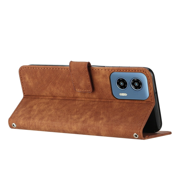 For Motorola Moto G Play 5G 2024 / G 5G 2024 Skin Feel Stripe Pattern Leather Phone Case with Long Lanyard(Brown) - Motorola Cases by PMC Jewellery | Online Shopping South Africa | PMC Jewellery | Buy Now Pay Later Mobicred