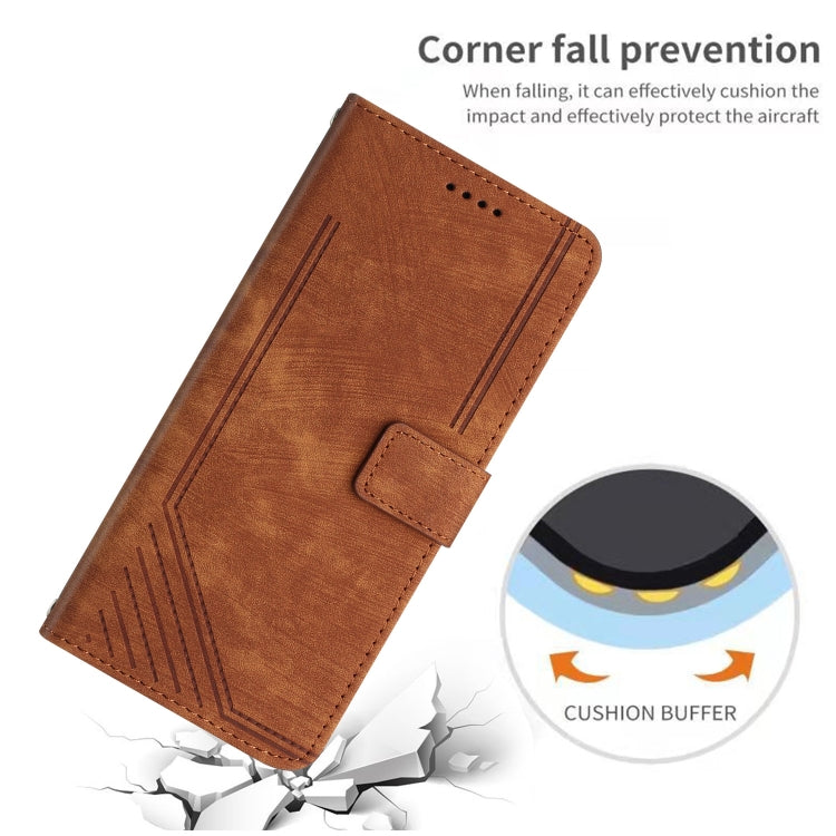 For Motorola Moto G Play 5G 2024 / G 5G 2024 Skin Feel Stripe Pattern Leather Phone Case with Long Lanyard(Brown) - Motorola Cases by PMC Jewellery | Online Shopping South Africa | PMC Jewellery | Buy Now Pay Later Mobicred
