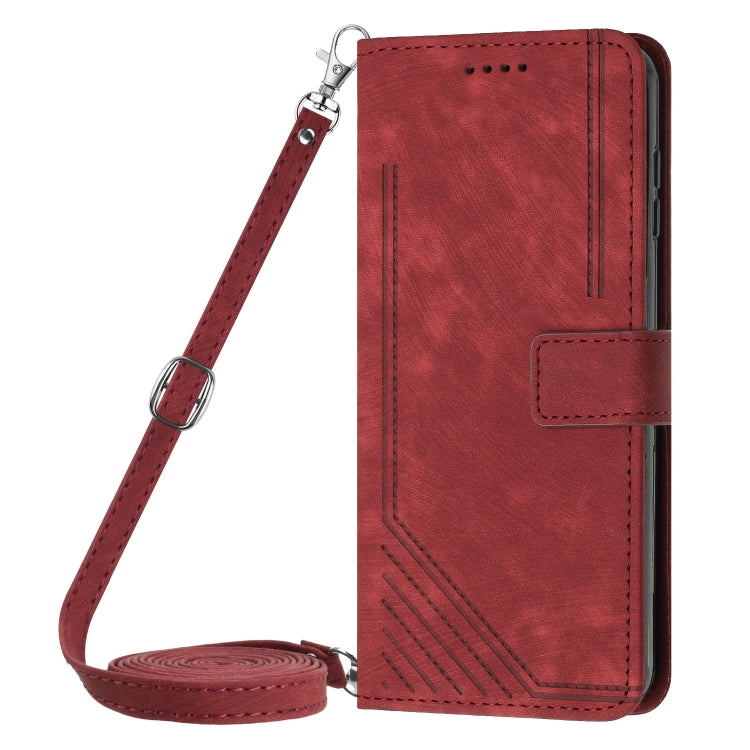 For Motorola Moto G Play 5G 2024 / G 5G 2024 Skin Feel Stripe Pattern Leather Phone Case with Long Lanyard(Red) - free shipping - PMC Jewellery - Order now!