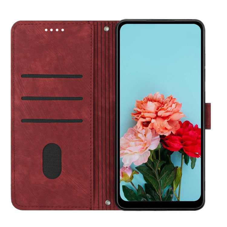 For Motorola Moto G Play 5G 2024 / G 5G 2024 Skin Feel Stripe Pattern Leather Phone Case with Long Lanyard(Red) - free shipping - PMC Jewellery - Order now!