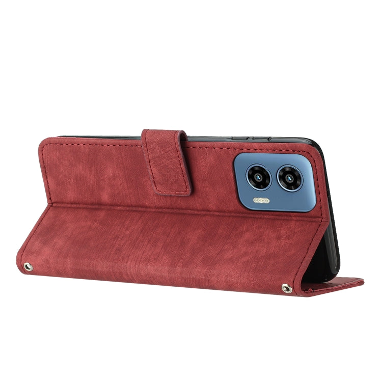 For Motorola Moto G Play 5G 2024 / G 5G 2024 Skin Feel Stripe Pattern Leather Phone Case with Long Lanyard(Red) - free shipping - PMC Jewellery - Order now!