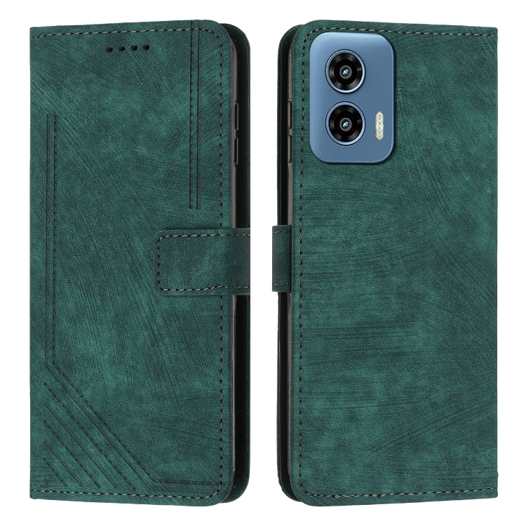 For Motorola Moto G Play 5G 2024 / G 5G 2024 Skin Feel Stripe Pattern Leather Phone Case with Lanyard(Green) - free shipping - PMC Jewellery - Order now!