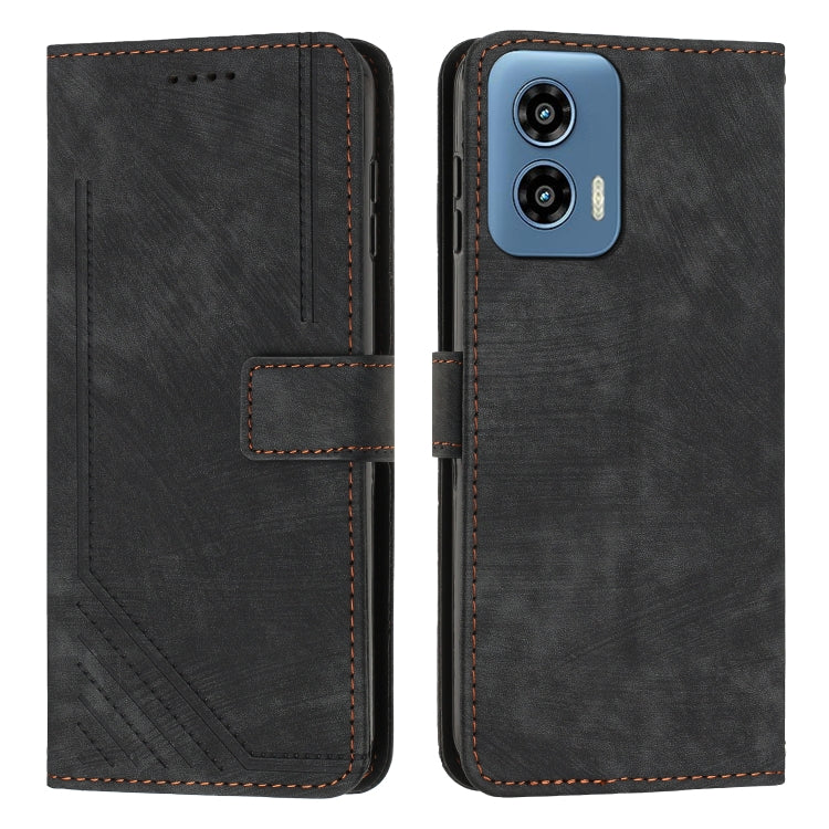 For Motorola Moto G Play 5G 2024 / G 5G 2024 Skin Feel Stripe Pattern Leather Phone Case with Long Lanyard(Black) - Motorola Cases by PMC Jewellery | Online Shopping South Africa | PMC Jewellery | Buy Now Pay Later Mobicred