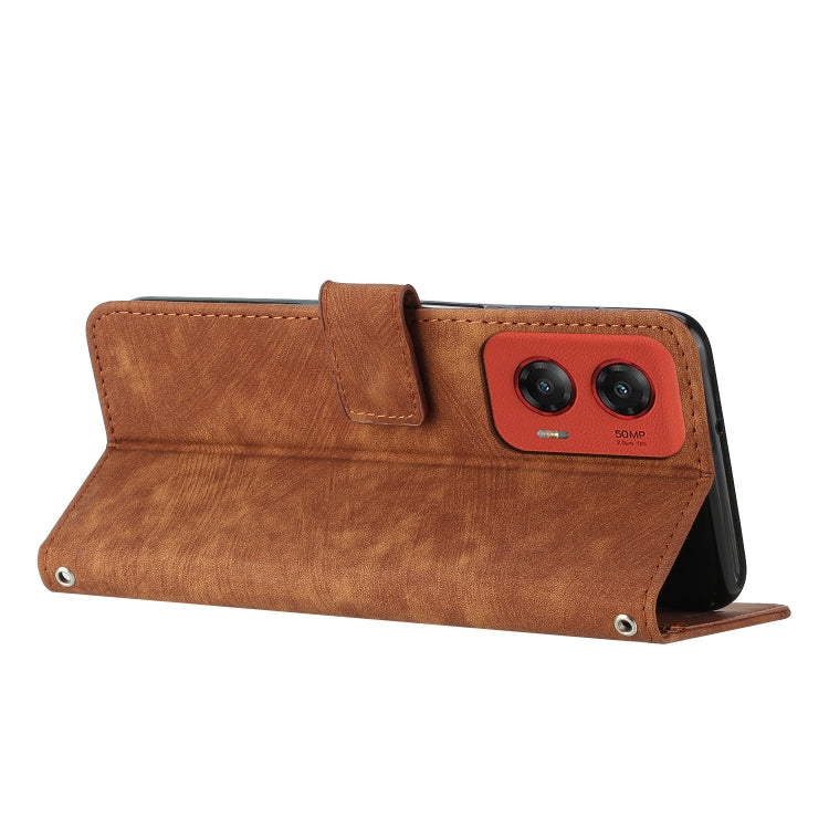 For Motorola Moto G Stylus 5G 2024 Skin Feel Stripe Pattern Leather Phone Case with Long Lanyard(Brown) - Motorola Cases by PMC Jewellery | Online Shopping South Africa | PMC Jewellery | Buy Now Pay Later Mobicred