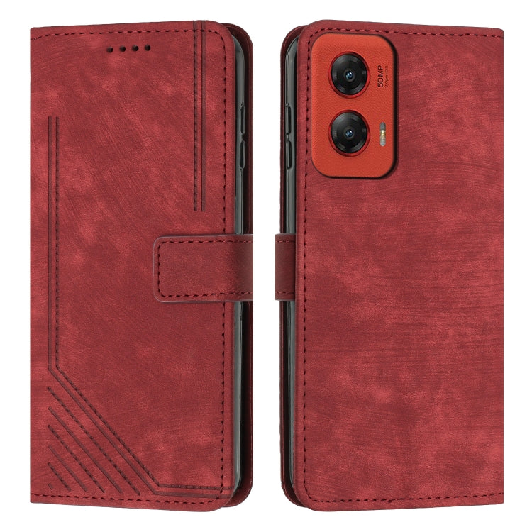 For Motorola Moto G Stylus 5G 2024 Skin Feel Stripe Pattern Leather Phone Case with Lanyard(Red) - free shipping - PMC Jewellery - Order now!