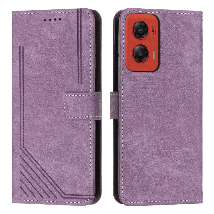 For Motorola Moto G Stylus 5G 2024 Skin Feel Stripe Pattern Leather Phone Case with Long Lanyard(Purple) - Motorola Cases by PMC Jewellery | Online Shopping South Africa | PMC Jewellery | Buy Now Pay Later Mobicred